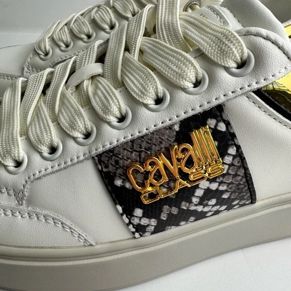 Roberto Cavalli leather White and Gold Women's Sneakers - Picture 5 of 13